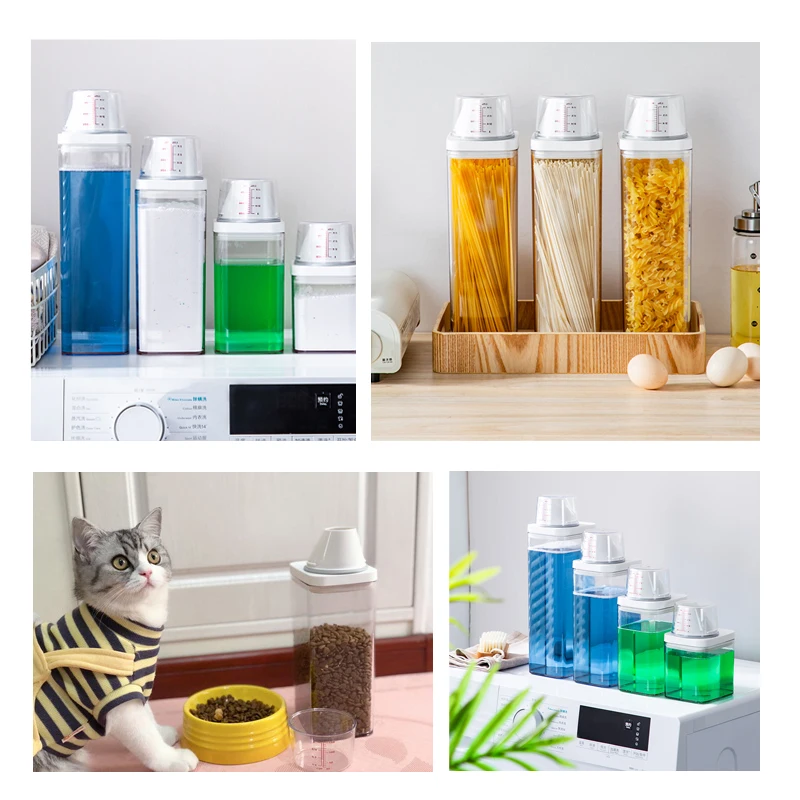 

METKA Clear Laundry Powder Detergent Dispenser Airtight Cereal Noodle Nuts Jar with Lid Kichen Food Storage Container stash jar