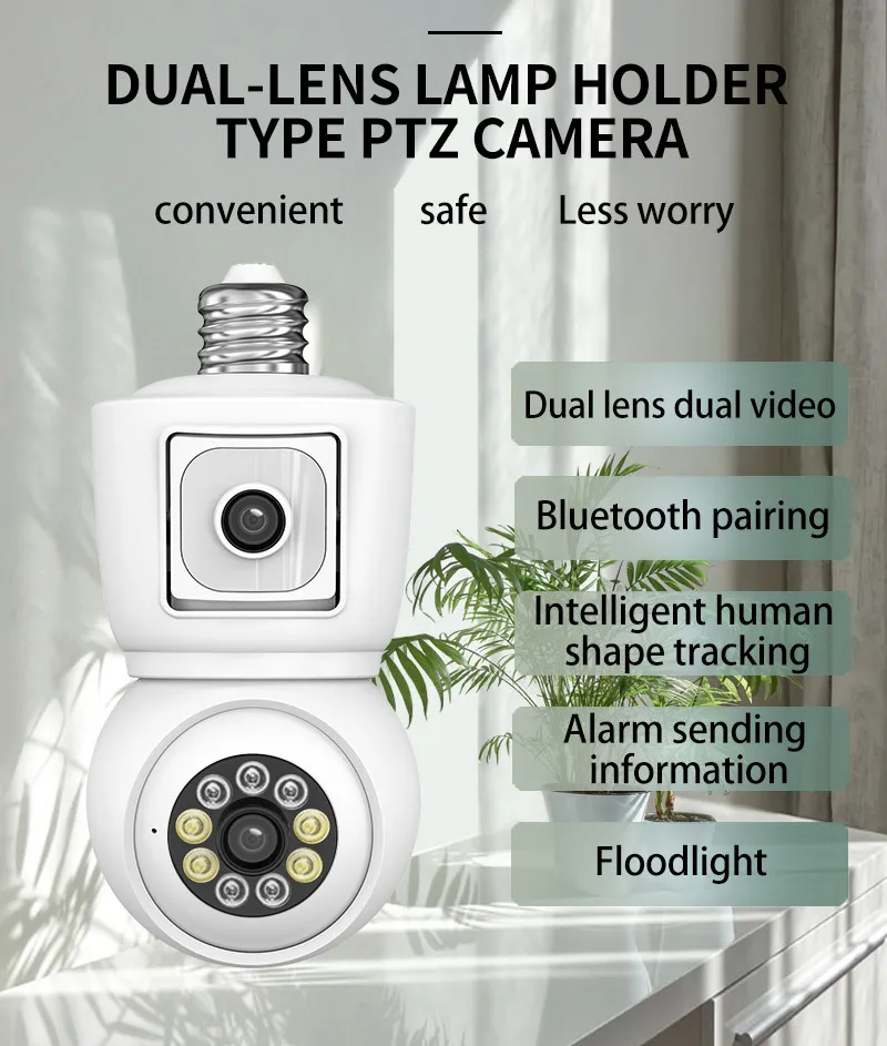 

4MP UHD iCsee APP Dual Lens Bluetooth E27 PTZ IP Dome Camera AI Humanoid Detection Full Color CCTV Intercom Baby Monitor