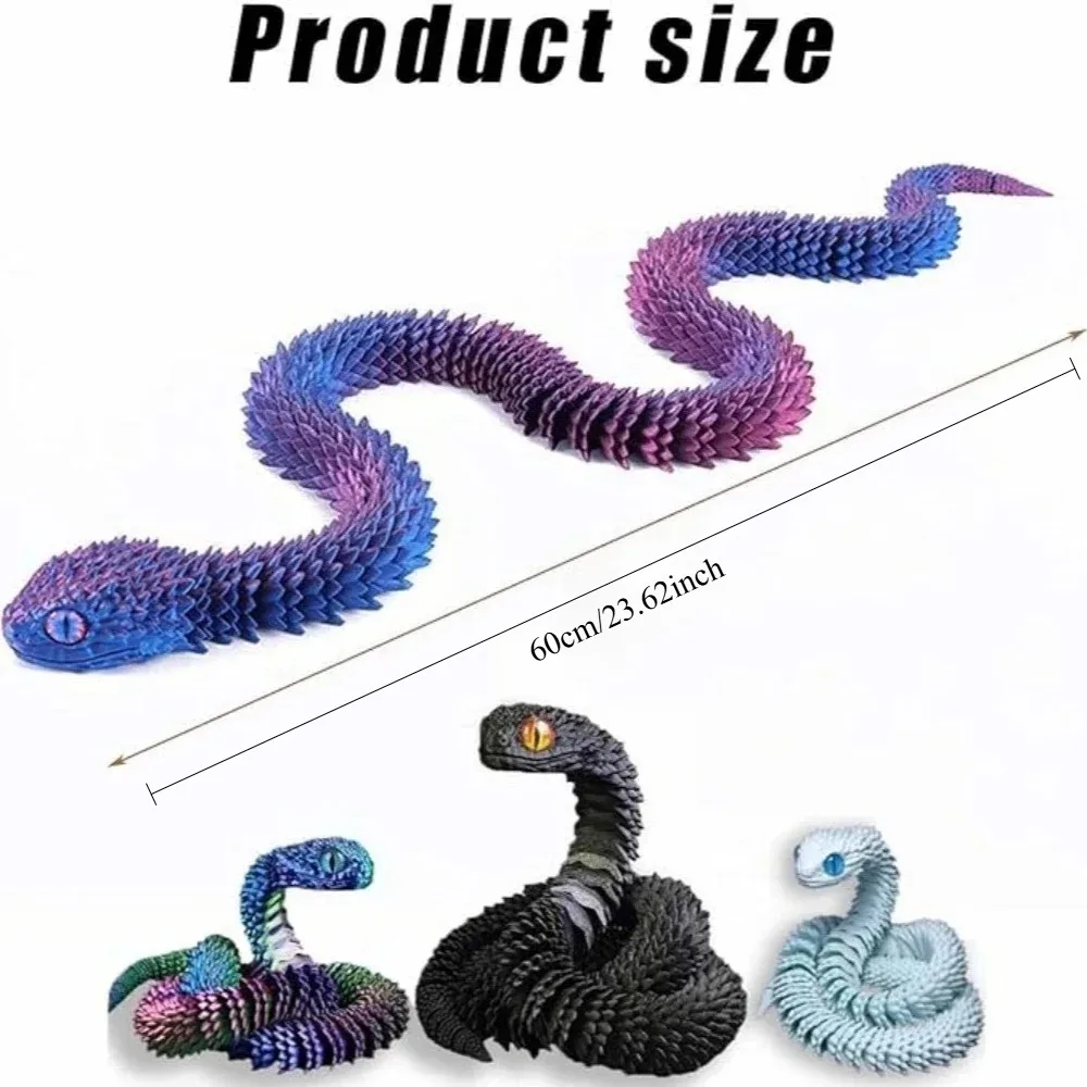 3D Printed Snake 60cm Articulated Bush Viper Toy-Dragon Snake Integrated Joint Mobility Statue Ornament Home Decor Gift