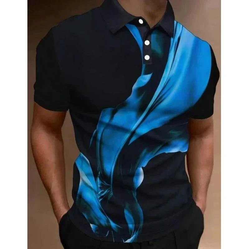 New Men's 3d Print Coloful Line Polo Shirt Casual Fashion Men's Short Sleeve Lapel Shirts Plus Size Street Summer Polyester Tops