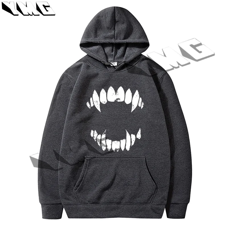 NEW Vintage Vampire Tooth Print Solid Oversized Hoodie Sweatshirt Women Y2K Street Hip Hop Harajuku Versatile Long Sleeve Couple