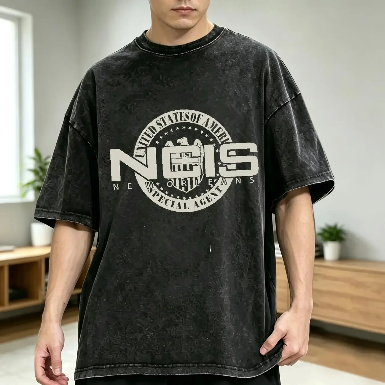 washed T Shirt NCIS New Orleans Special Agent Rare Black Mens Large Port Company vintage Washed Breathable fashion Slightly