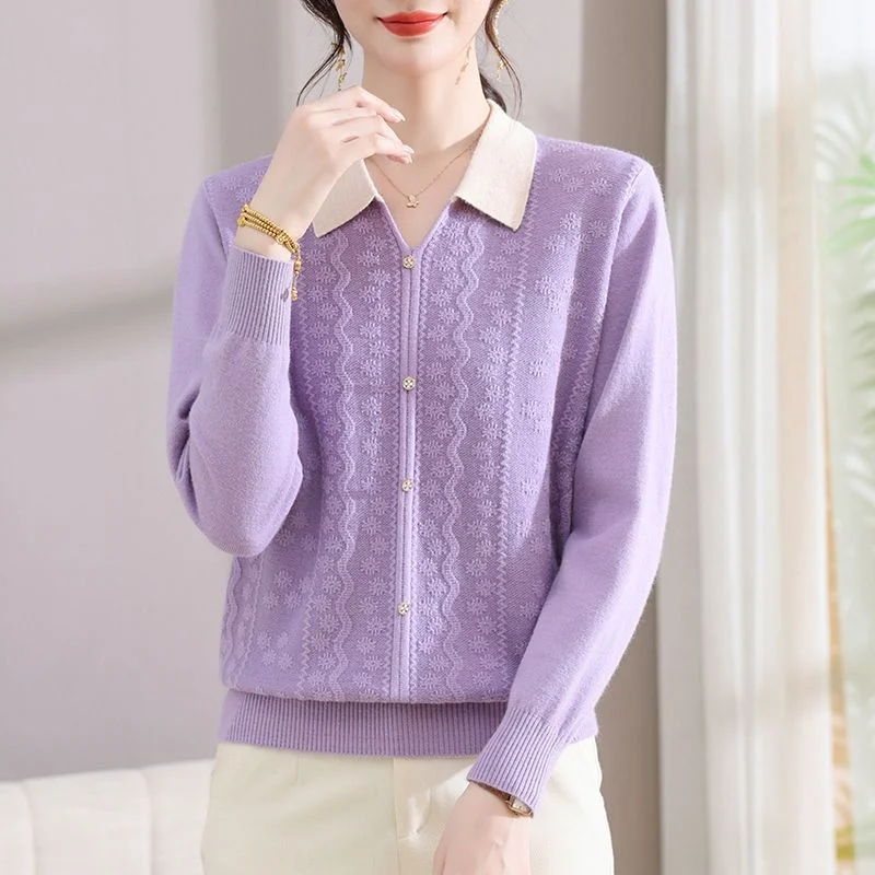 

Lapel Knitted 2025 New Women's Autumn and Winter Long-sleeved Base Solid Color Sweater Versatile Casual Top