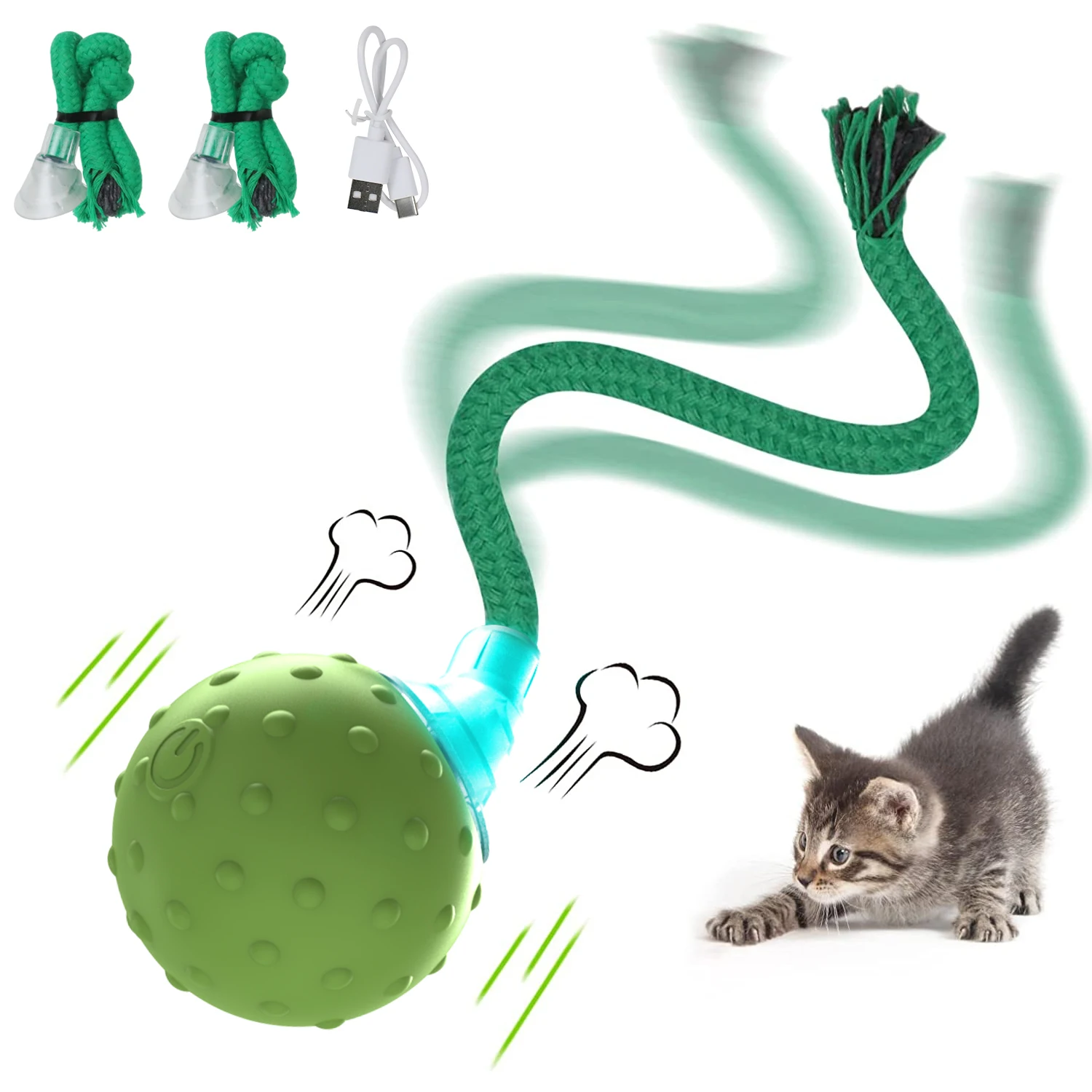 New Cat Rolling Ball Interactive Toy Motion Activated Automatic Moving Ball Toy with Long Tail Teaser Simulation Bird Sound