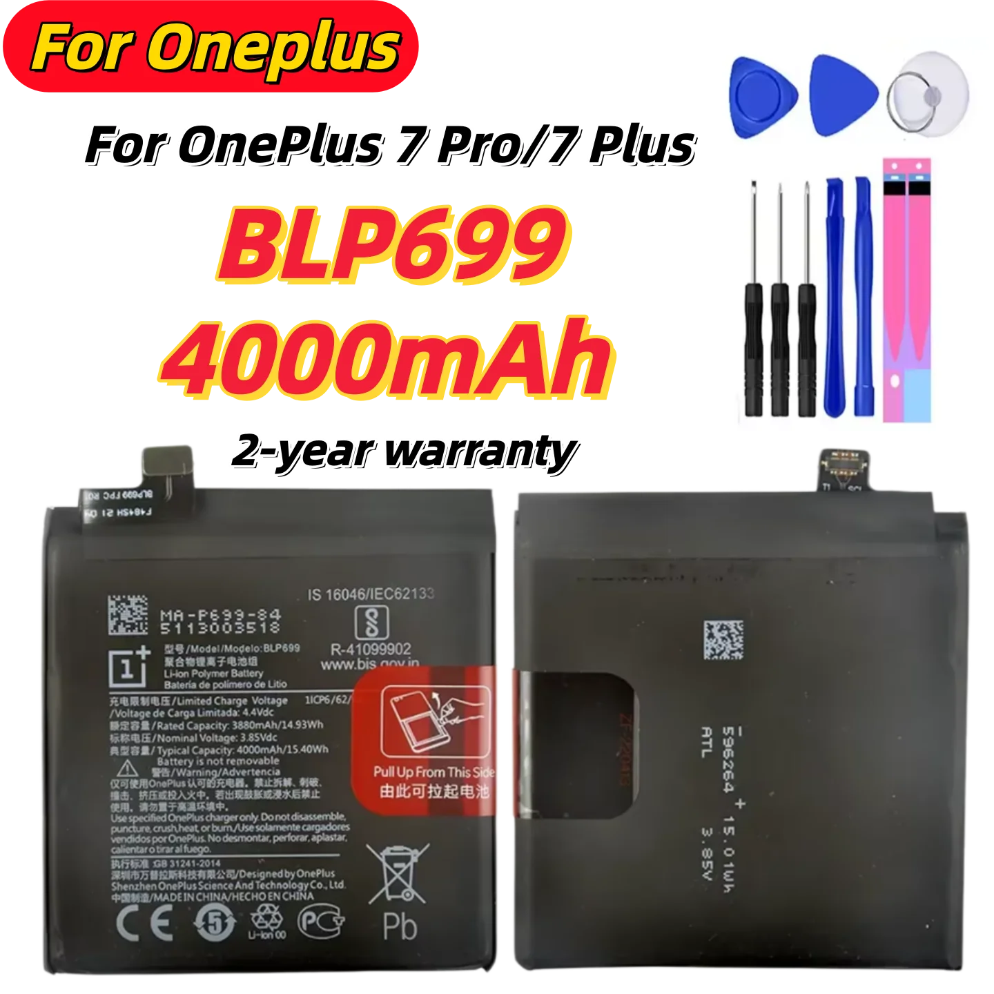

BLP699 4000mAh Replacement Battery For OnePlus 7 Pro OnePlus 7 Plus Genuine Latest Production Phone Batteries+Tools