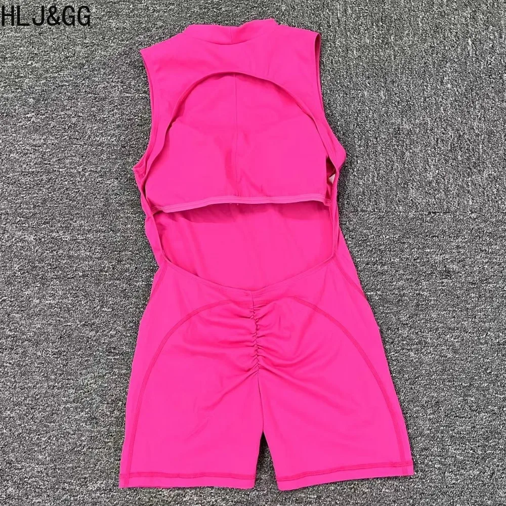 HLJ&GG Fashion High Quality Stretchy Sporty Bodycon One Piece Rompers Women Round Neck Backless Slim Workout Jumpsuit Sportswear