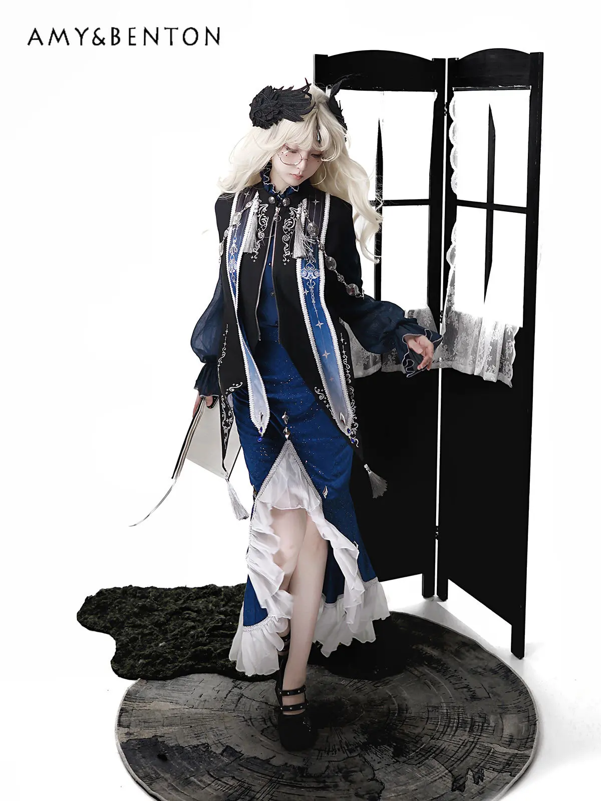 Gothic Court Style Elegant Lolita Dark Cartoon Embroidery Mermaid Skirt Shawl Sets Autumn Subculture Anime Cosplay Costume Women