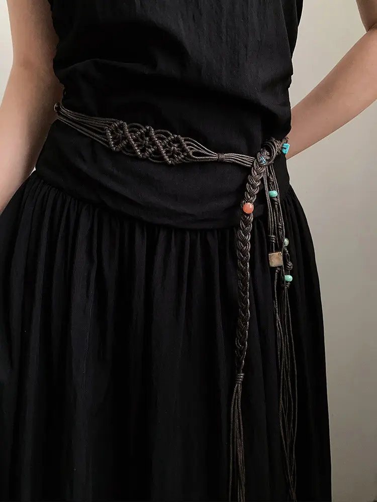 Decorative belt matching skirts, versatile waist rope, niche design jacket, summer waist-cinching accessory, ethnic style belt