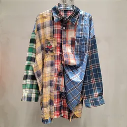 Retro Loose Casual Plaid Shirt Women's 2024 Autumn Splicing Contrasting Color Design Hot Girl Top Long Sleeve Street Blouse