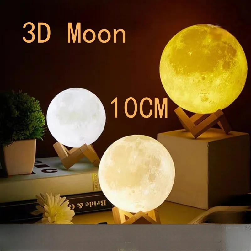 LED ضوء الليل 10 سنتيمتر مصباح القمر بطارية تعمل بالطاقة مع حامل مصباح النجوم ديكور غرفة نوم أضواء ليلية الاطفال هدية زر خلية #1