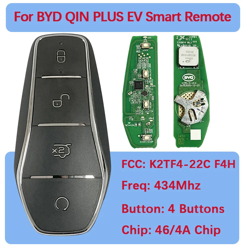 CN085004 Original 4 Buttons Car Keyless Samrt Remote Key ID46/4A Chip 433.62/433.92MHZ K2TF4-22C F4H For BYD QIN PLUS EV