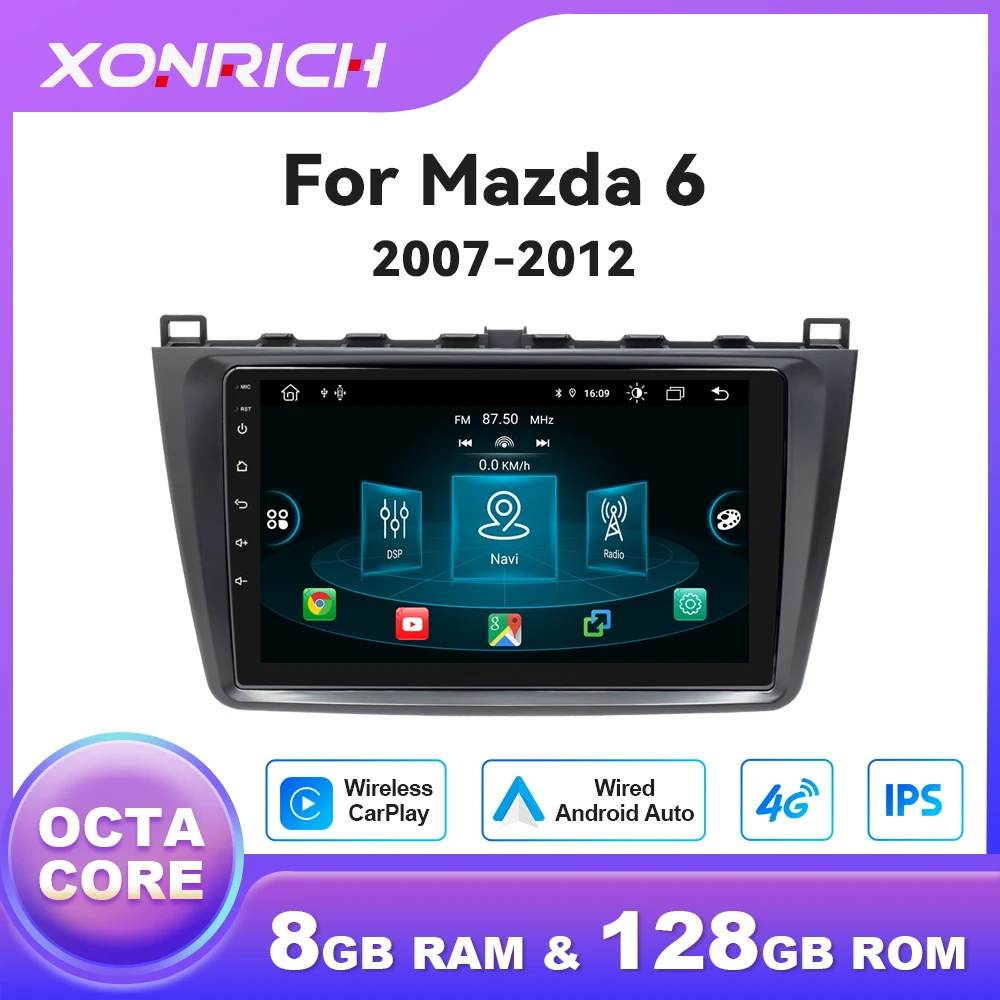 1280*720P Wireless CarPlay Android14 Lettore di autoradio per Mazda 6 GH 2007-2012 Android Auto 8Core Multimedia GPS 4G Wifi DSP