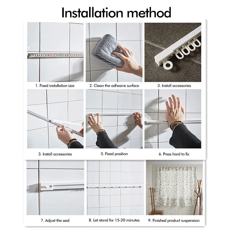 Selbstklebende Vorhang-Gleitschiene ohne Stanzen, Nano Silent Track, oben montiertes, seitlich montiertes Zubehör für die Fensterdekoration zu Hause – Detail 9