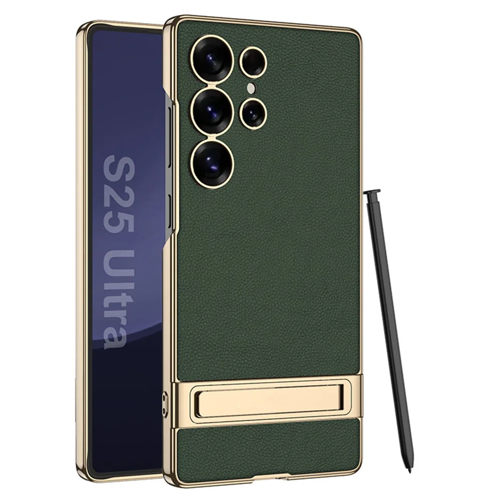 

Vegan Leather Case for Samsung Galaxy S25 Ultra – Invisible Kickstand, Slim Shockproof, Soft Grip