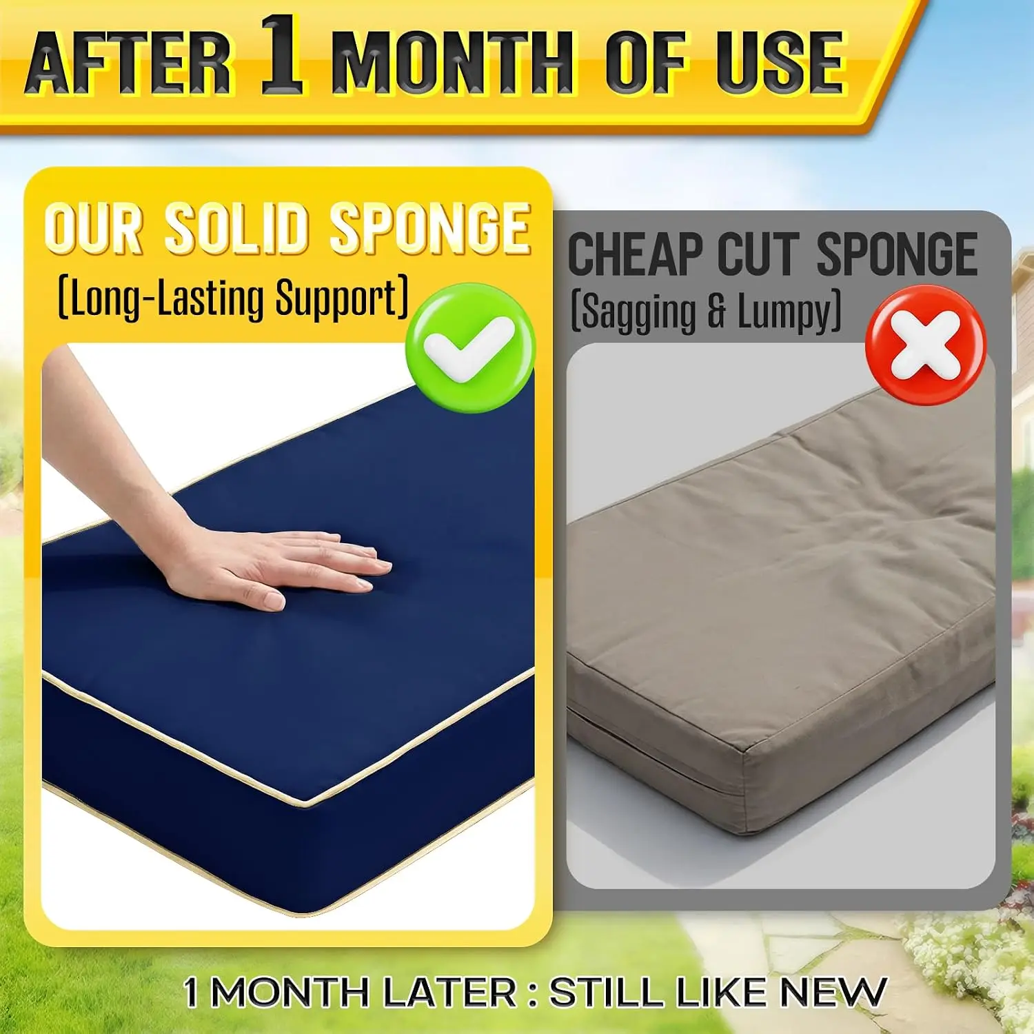 Outdoor Bench Cushion (Blue) High-Density Sponge, for Garden Bench, Porch Swing, Window Seat, Indoor, Fade Resistant, Easy Clean