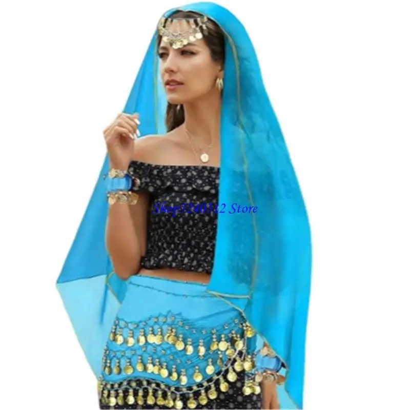 634C 여성용 밸리 댄스 의상 벨리 댄스 엉덩이 스카프 손목 팔찌 헤드 스카프 세트 할로윈 의상