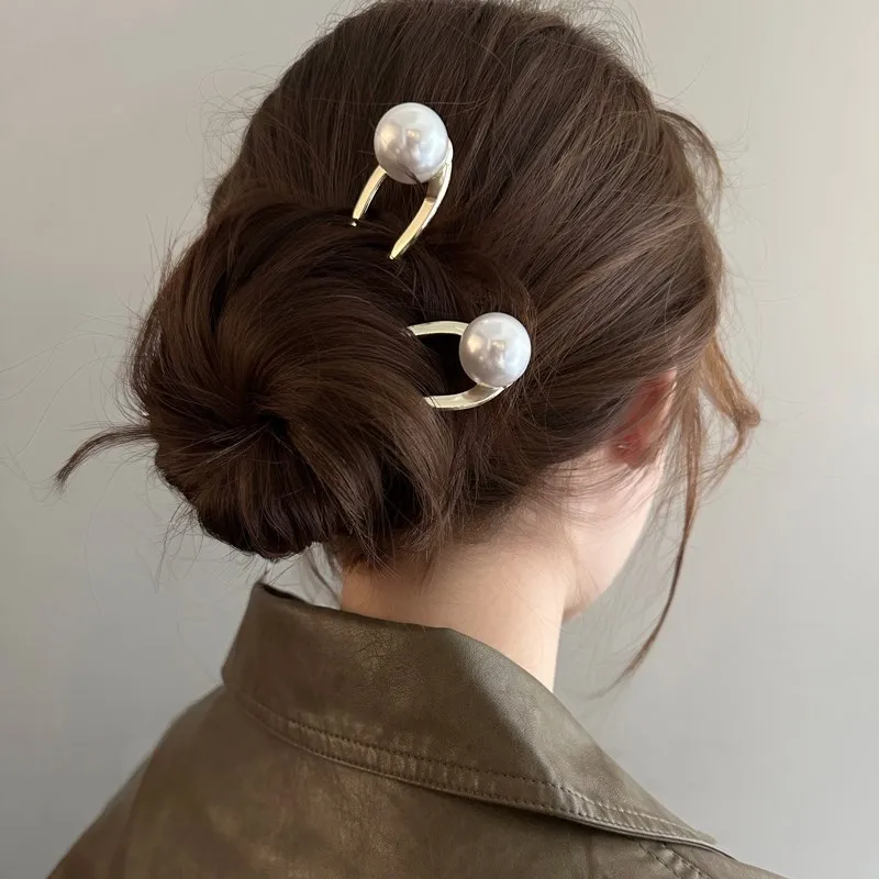 Neue Perle Haarnadeln Koreanische U-förmigen Haar Gabel Metall Haar Clip Pins Frauen Mädchen Haar Sticks Brötchen Maker HairStyling haar Zubehör