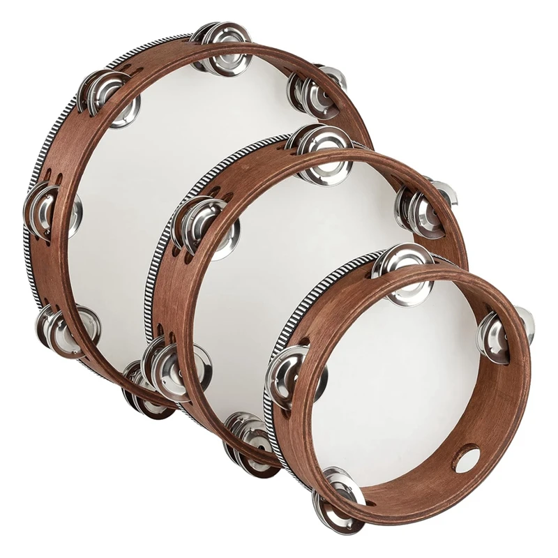 3 PCS Wooden Hand Held Percussion Tambourine , Tambourines Musical Instrument For Church, Wedding, Party, Dance