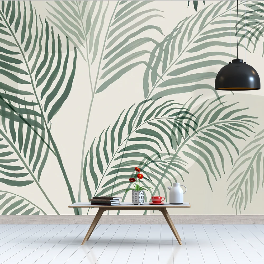 Custom Modern Botanical Green Palm Leaf Inky Tropical 3D mural wallpaper for Hallway Home Office 3d Palmetto Wall paper Decor