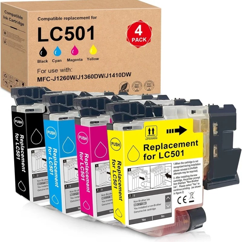 

Compatible Replacement for Brother LC501 XL Ink Cartridges Combo Pack for MFC-J1260DW MFC-J1360DW MFC-J1410DW Printers, 4-Pack I
