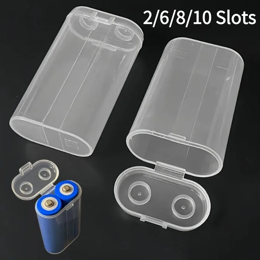 2/6/8/10 Slots Clear Battery Storage Box Compact & Portable Plastic Waterproof Battery Organizer For AAA/AA/18650 Battery