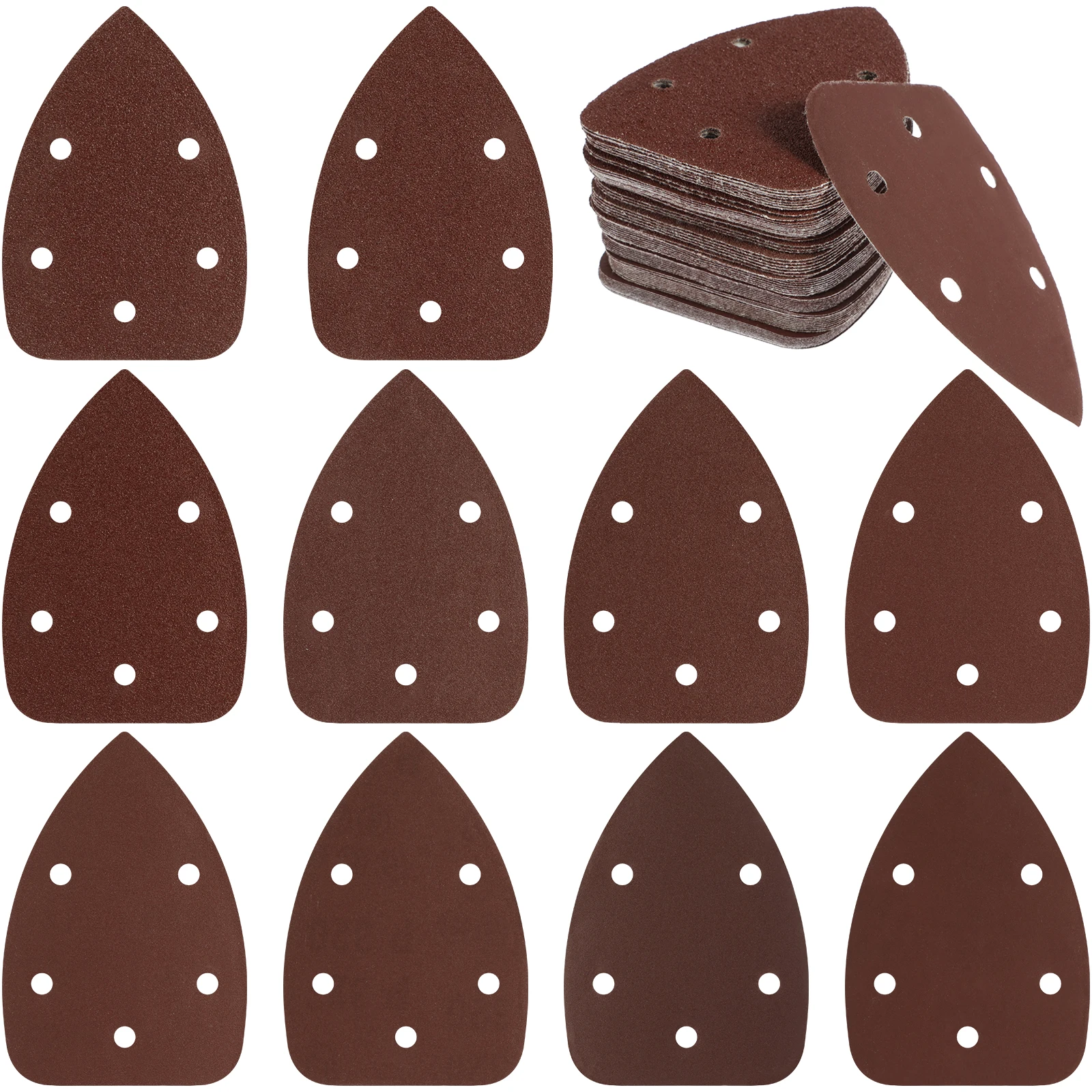 

100Pcs Mouse Sander Paper Aluminum Oxide Hook and Loop Triangular Sandpaper Anti-Static 5 Holes Sanding Pads 40/60/