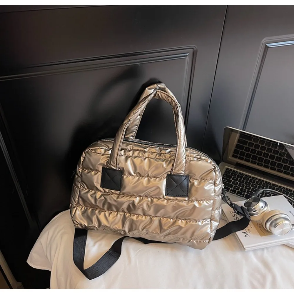 

Elegant Fluffy Tote Bags Solid Color Large Capacity Down Bags Quilted Handbags Women