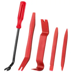 5PCS Nylon Auto Trim Removal Tool Kit No-Scratch Pry Tool Kit For Car Door Clip Panel & Audio Dashboard Dismantle Red