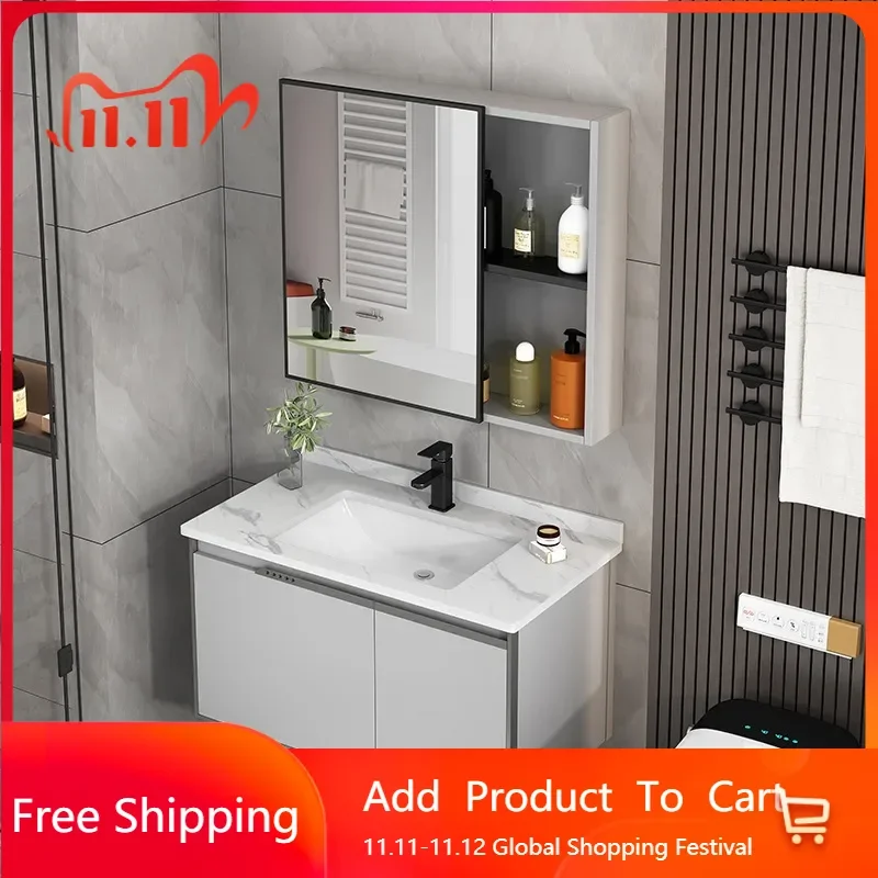 

Storage Bathroom Vanity Cabinet Sink Mirror Cabinets Ceramic Slate Integrated Washbasin Organizer Archivadores Trendy Furniture