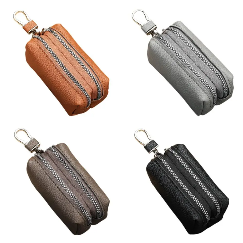 

Fashion Single/Double Zipper Key Storage Bag Classic Simple PU Leather Wallet Car Key Ring Elegant Key Protect Cover Car
