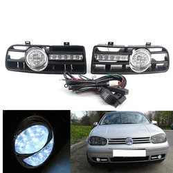 2PCS Car Front Bumper Headlight Sport Grill Kidney Running Lights With LED DRL Fog Lamp Accessories For VW GOLF MK4 1997-2006