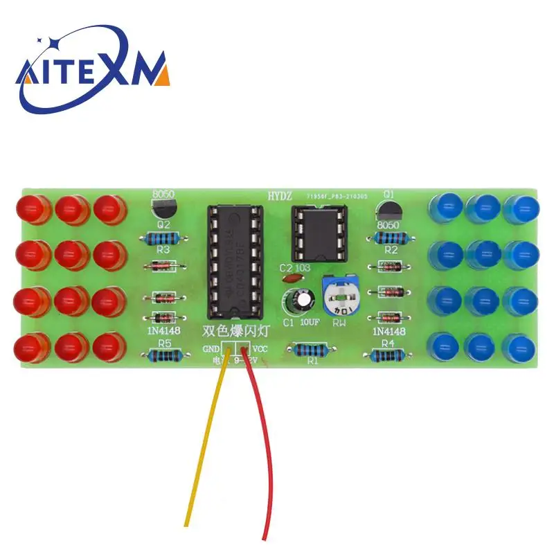 Kit diy de led piscante ne555 cd4017 ic kits de luzes eletrônicas led vermelho azul kit diy de duas cores terno eletrônico estroboscópico yanxd