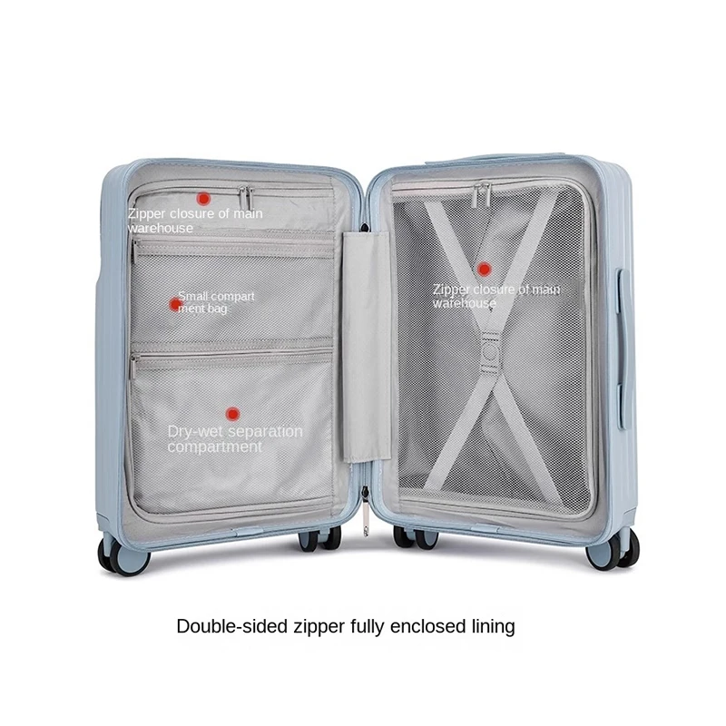 Front Opening Luggage Trolley Bag Men and Women Lightweight Rolling Luggage Spinner Universal Wheel Password Suitcase