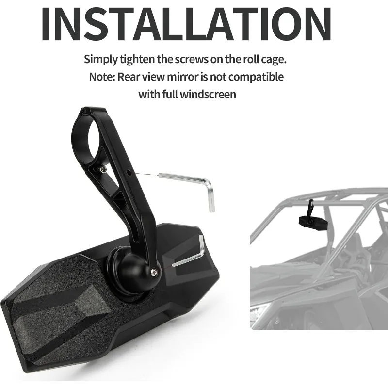 Rear View Center Mirror with Glass for UTV 1.75" Roll Cage Bar RZR 800 900 1000 Turbo XP General 1000 Arctic Cat Wildcat X 1000 view 5