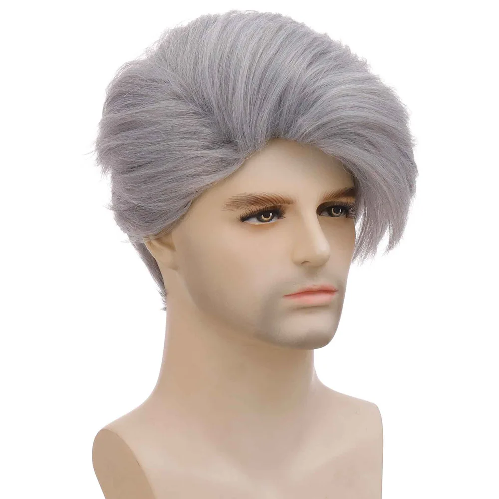 Synthetic Man\'s Short Wig Trendy Silver Gray Wig with Bangs Natural Soft Breathable Layered Wig for Male Daily Cosplay