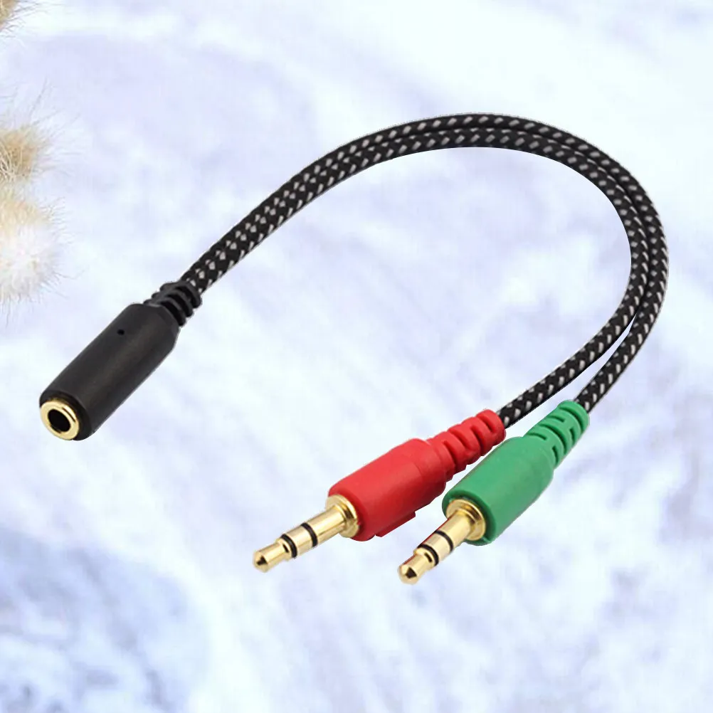 Female to 2 Male Headset Mic Splitter Cable Audio Adapter for Pc Laptop Mobilephone Stereo Headphones Converter
