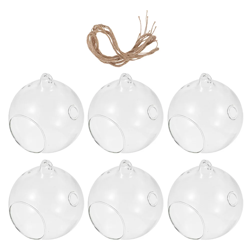 

6Pcs Hanging Glass Bauble Tealight Holder Airflow Design Hanging Holder Sphere Ball Wedding Party Decor