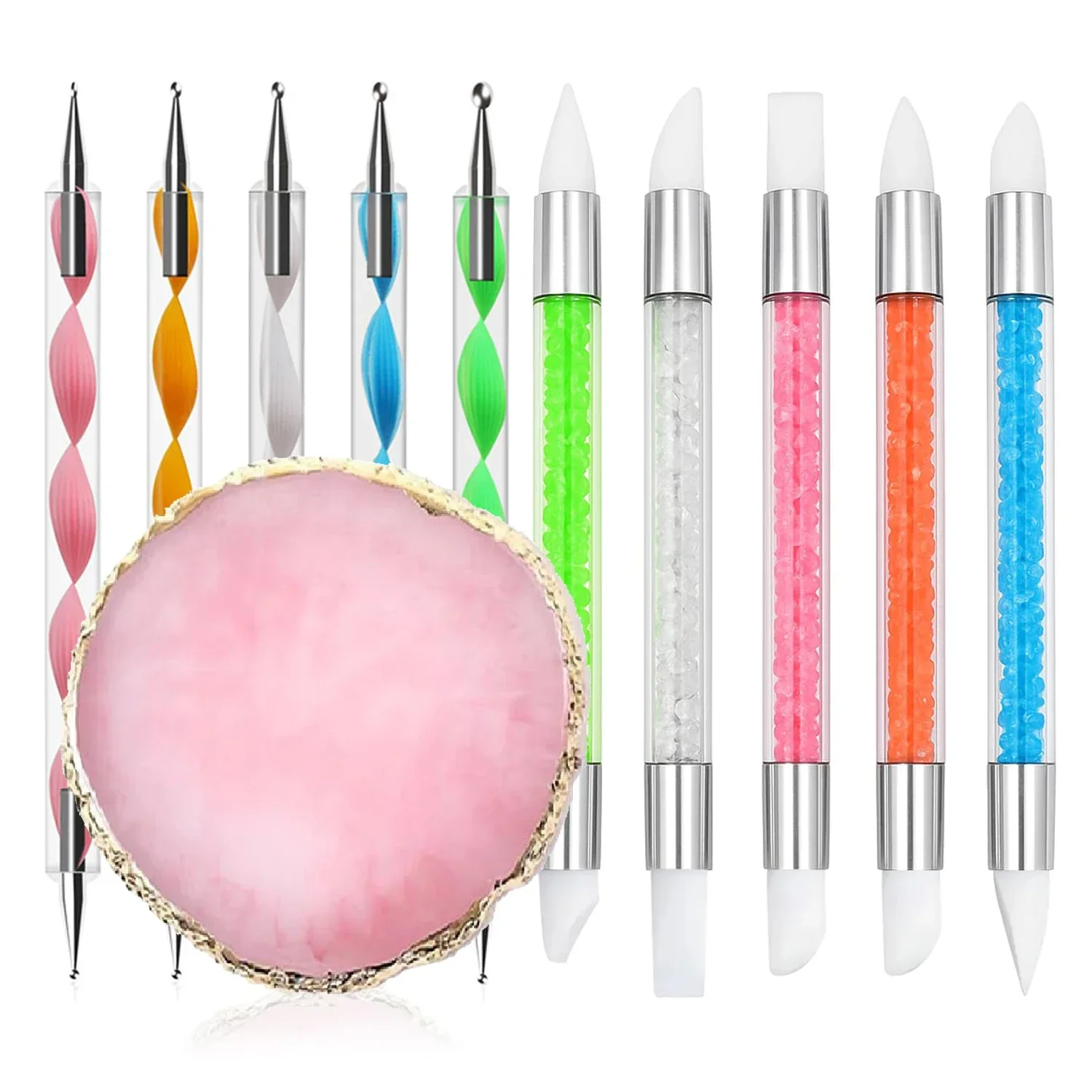 Set di pennelli per nail art a doppia estremità: pennello per scolpire, strumento per punteggiare, tavolozza di miscelazione di resina per salone di bellezza e fai da te domestico