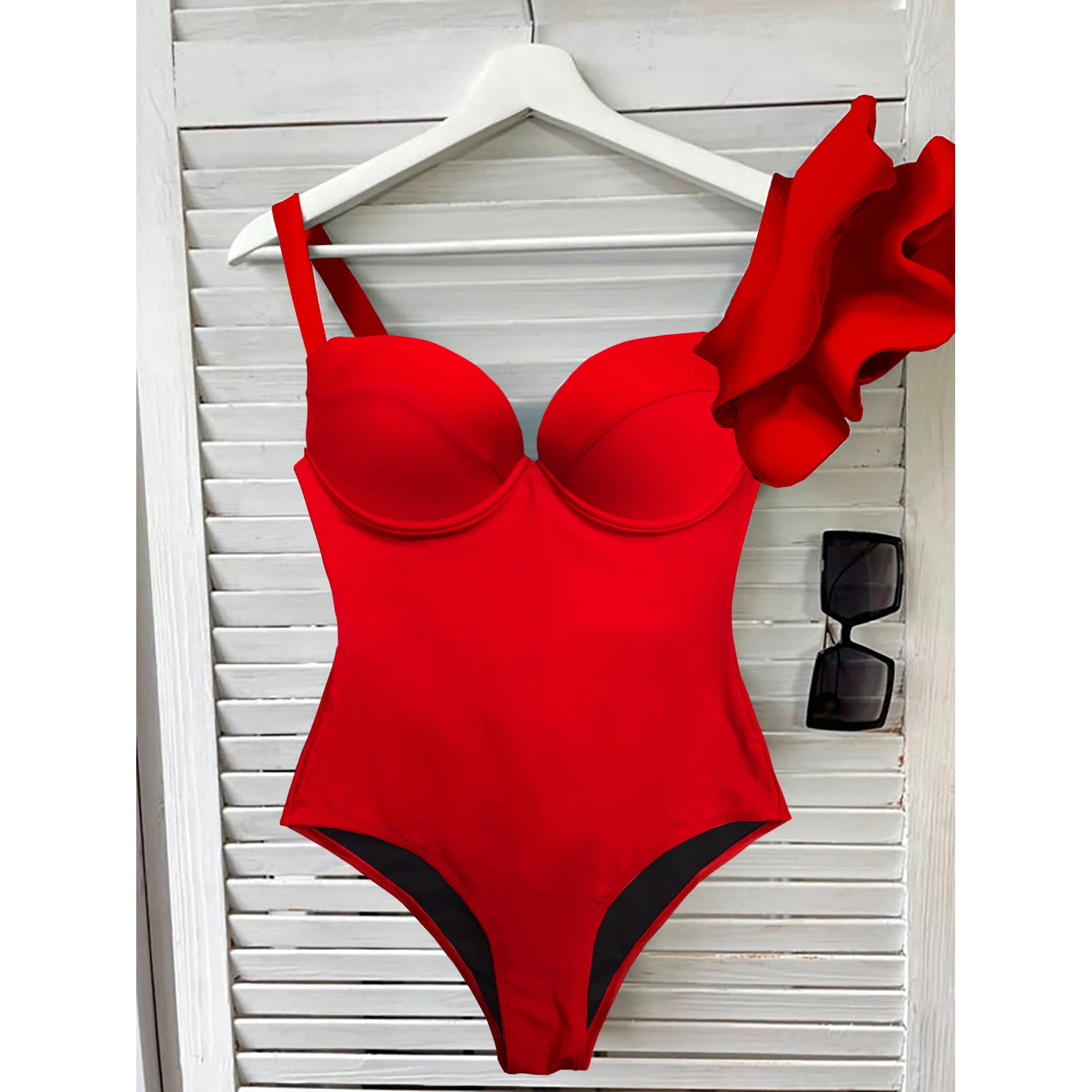 Sexy One Shoulder Ruffle One Piece Swimsuit Leopard Print Swimwear Women Swimsuit V Neck Bathing Suit Beachwear Monokini Female image 6