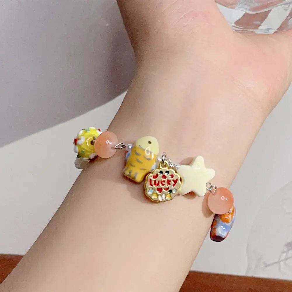 Resin Bead Lucky Fish Bracelet Glass Coconut Tree Hand Rope Fashion Jewelry Accessories Girls Gift