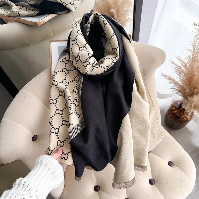 2024 new winter women\'s scarf luxury Double-sided sided cashmere feel scarf High-end warm scarf shawl outdoor warm