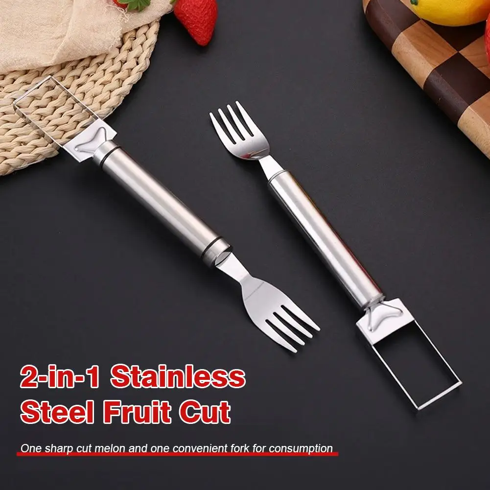 2-in-1 Watermelon Cutter Dual Head Professional Slicing Fork Slicer Steel Watermelon Slicer Forks Fruit Fruit Stainless For J3E7