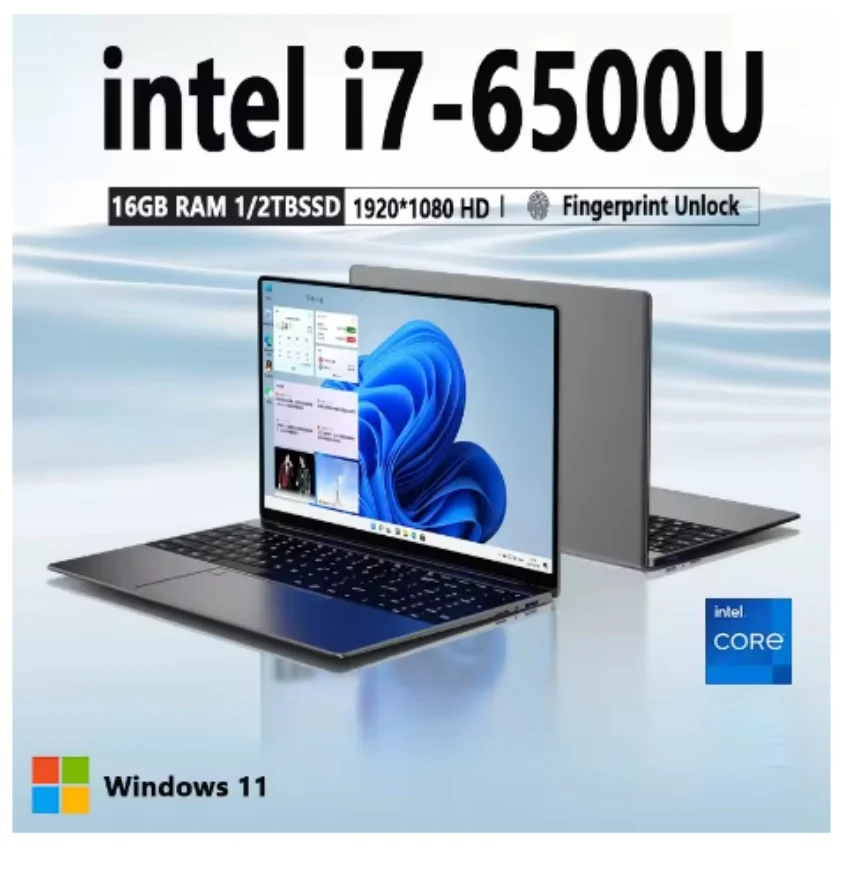 15.6 Inch Intel Core I7-6500U Windows 11 Laptop Computer 16GB RAM 1TB 2TB SSD Portable Notebook WiFi 5 Gaming laptops