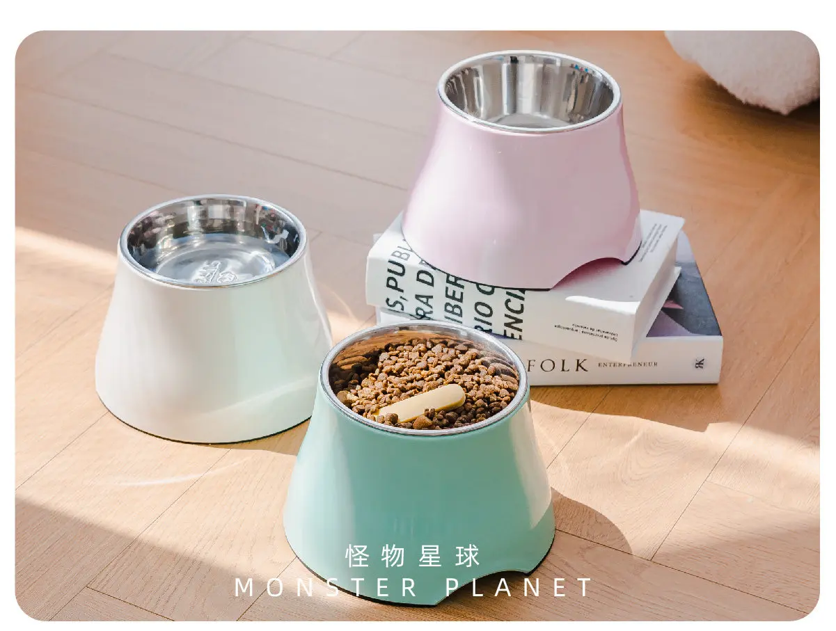 Macaron Color High Bowl Non Slip Cervical Spine Protection Stainless Steel Removable Pet Rice Bowl Water Bowl Pet Supplies