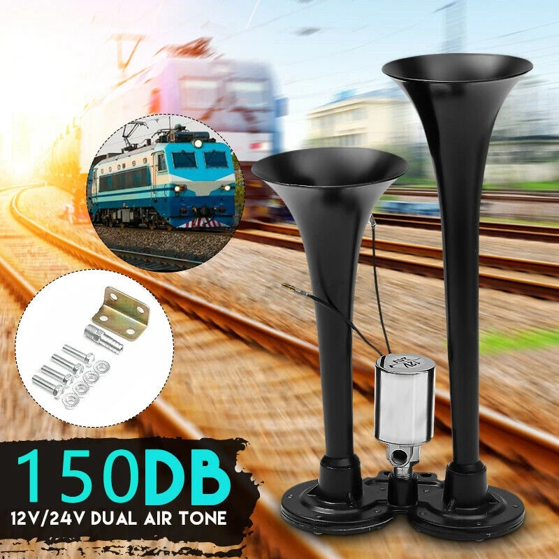 12V/24V 150DB Super Loud Tweeter Electric Horn Double Tubes Horn Air Horn Universal for Automobile Car Train Truck