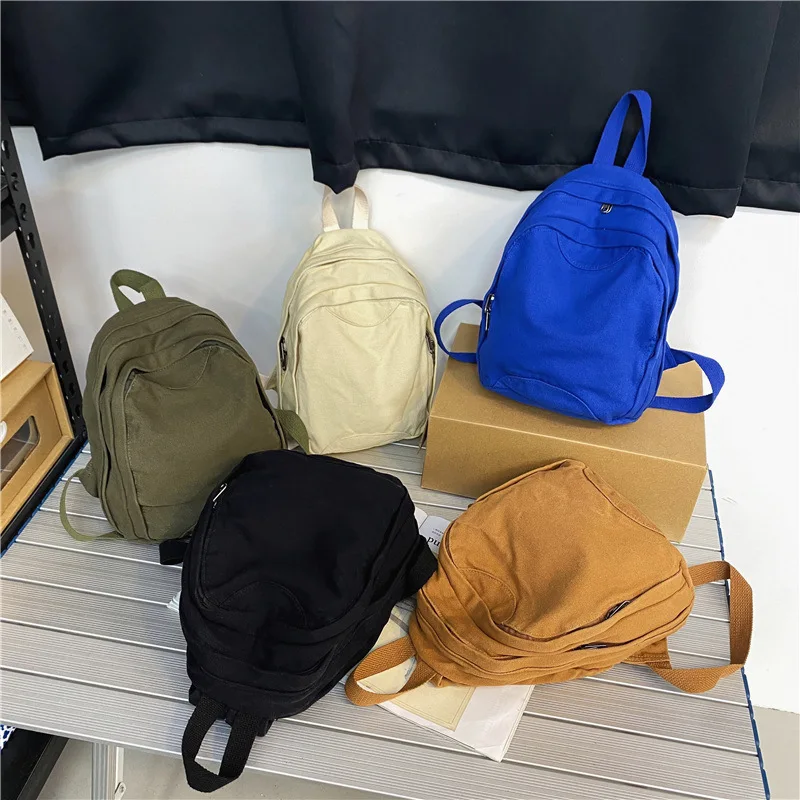 Teenager Casual Small Size Canvas Fabric School Book Backpack 2024 Female Travel High Street Soft Cloth Klein Blue Knapsack Bag