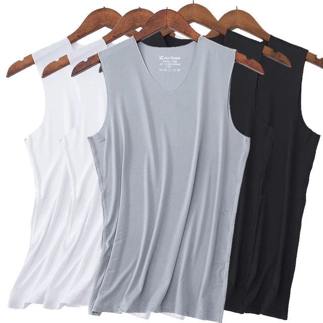 3PCS Men's Underwear For Mens Silk Tank Top Men High Quality Bodybuilding Singlet Sleeveless Slim Fit Vest Male Bodyshaper 5XL