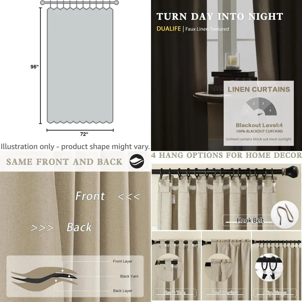 

Linen Blackout Curtains with Back Tab and Pinch Pleat, 72 Wide for Patio Door, Farmhouse Style, Taupe, W72 x L96