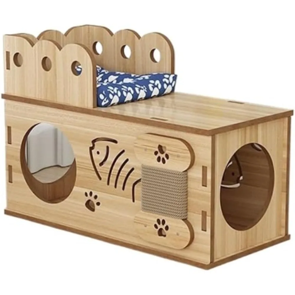

Luxury House Nest for All Seasons, Tunnel, Scratching Board, Cat Toy, Solid Wood Cat Drill Hole, Cat House Pet N