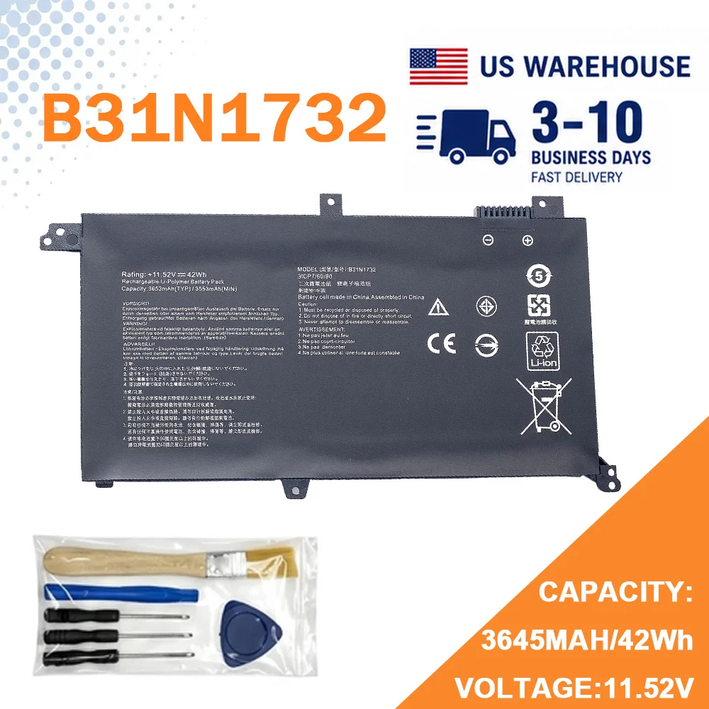 B31N1732 Laptop Battery for ASUS VivoBook X430UA X430UF X430UN X430FA X430FN X571G X571LH X571GT 11.52V 42WH Includes Installation Tools